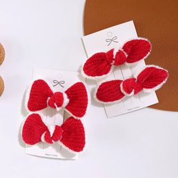 1 Pair New Autumn and Winter Red Series Wool Plush Bow Hairpins Hair Accessories Fashion Korean Sweet Girl Children's Headwear