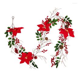 Decorative Flowers Berry Christmas Garland Artificial Flower Leaves Red Front Door Wall Decoration For Xmas Wedding Party