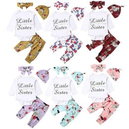 Clothing Sets 4PCS Infant Kids Baby Girl Clothes Letter T Shirt Tops Sweet Flower Leggings Pants Outfit Jumpsuit