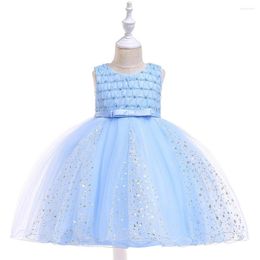 Girl Dresses 2022 Children's Dress Stars Gold Mesh Princess Bow Nail Beaded Wedding Poncho Skirt