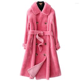 Pelliccia da donna OEING Donna Lambwool Cashmere Shearling Soprabito Doppiopetto in pelle scamosciata Capispalla Cappotto lungo Cintura Parka invernale