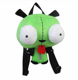 Plush Dolls Alien Invader Zim 3D Eyes Robot Gir Cute Stuffed Backpack Green Bag Xmas Gift 14 inches plush toy 221125