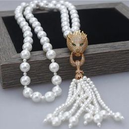 10-3mm Leopard panther Head Zircon Shell Pearl Chain Tassels Fashion Jewellery Necklace