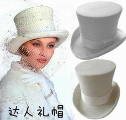 Berets 2022 Wool Retro Felt Pork Pie Hat For Women Cap White Ribbon Band Bowler Fedoras Men Magic High 18CM