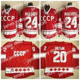 College Hockey Wears Nik1 CCCP 1980 Russia Hockey Jersey Ice 24 Sergei Makarov 20 Vladislav Tretiak Red White All Stitched Home Sport Quality