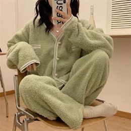 Women's Sleepwear Pyjamas Set Women Winter Coral Velvet Pyjamas Sets Sweet Cute Flannel Long Sleeve Female Homewear Nightwear 221124