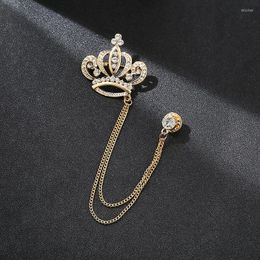Men's Suits Crown Gold Tassel Long Brooch Rhinestone Chain Lapel Pin For Men's Suit Shirt Badge Brooches Pins Accessories