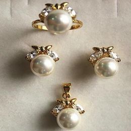 fancy Jewellery set 10mm white shell pearl ring Necklace pendant earring