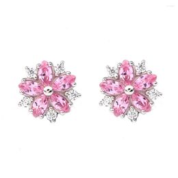 Stud Earrings 925 Silver Women Jewellery Sakura Flower With Piercing Pink Cubic Zirconia CZ Cute Ear Decoration E130PC