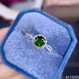 Cluster Rings Vintage Classic Natural Diopside Ring 925 Sterling Silver Inlaid Women's Green Gemstone Round Wedding Engagement Party