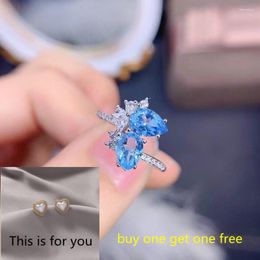 Cluster Rings Vintage Classic Natural Topaz Ring 925 Sterling Silver Inlaid Women's Blue Drop Gemstones Wedding Engagement Party Gift