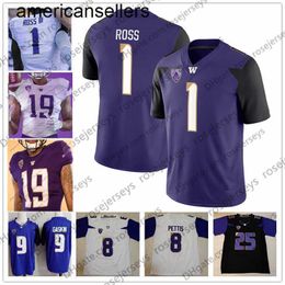 Huskies #1 Warren Moon John Ross III 6 Desmond Trufant 10 Jake Locker 21 Marcus Peters Black Purple White Reited Football Jersey