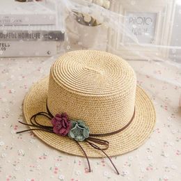 Wide Brim Hats Sun Straw Hat Korean Version Female Summer Outside Flat-top Mixed-color Flowers Shade Beach Fashion Visor Caps H114