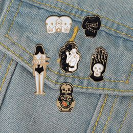 Brooches Loner Club Enamel Pin Personalised Matryoshka Skull Hugging Brooch Denim Backpacks Badges Trendy Punk Jewellery Gifts For Friends