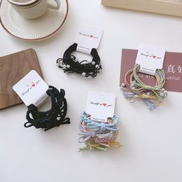 5pcs/card Elastic Hair Bands for Women Bow Knot Bead Hair Ring Rubber Rope Girl Ladies