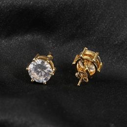 10mm Hip Hop Stud Earrings S925 Silver Needle Simulated Diamond 18K Real Gold Rock Rapper Jewelry