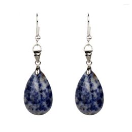 Dangle Earrings Sodalite Water Drop Hook Silver-color Point Crystal Healing Chakra Reiki Free Pouch