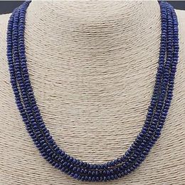 Fashion NATURAL 3 Rows 2X4mm FACETED DARK Blue BEADS NECKLACE