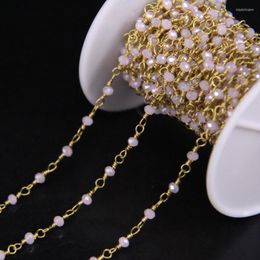 Chains 2x3mm Pink Crystal Glass Link Faceted Rondelle Tiny Beads Chain Gold Wire Wrapped Bracelet Necklace Jewelry