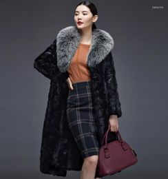Women's Fur Autumn Faux Mink Leather Jacket Womens Long Trench Coats Winter Thicken Warm Coat Women Slim Jackets Fashion Black