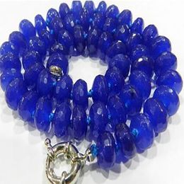 Fashion Jewellery 5x8mm Faceted Blue Sapphire Roundel Beads Necklace 18"