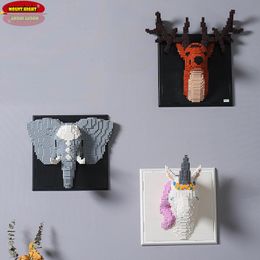 Bloques edificio loong dragon elefante caballo tigre ciervo elk monstruo animal cabeza pintura de pared mini ladrillos de diamante decoración de regalo de juguete 221125