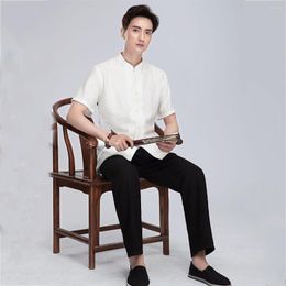 Ethnic Clothing Chinese Traditional National Costume Tang Suit Plus Size Male Short Sleeve Shirt Trousers Loungewear Cotton Linen