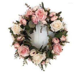 Decorative Flowers 32cm Simulation Rose Garland Fake Flower Door Wall Hanging For Wedding Home Living Room Birthday Party Decoration