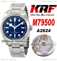 KRF 79500 A2824 Automatic Unisex Ladies Mens Watch V3 36mm Bay Polished Bezel Blue Dial White Markers Stainless Steel Bracelet Super Edition Womens Puretime C3