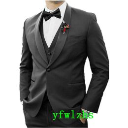 Wedding Tuxedos One Button Men Suits Groomsmen Shawl Lapel Groom Tuxedos Wedding/Prom Man Blazer Jacket Pants Vest Tie W1178