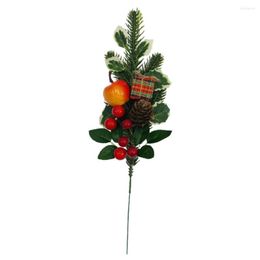 Decorative Flowers Pine Branch Christmas Cuttings Plastic Pinecone Red Berry Foam DIY Wreath Xmas Supplies Pineneedle Branches