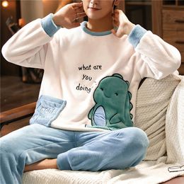 Men's Sleepwear Winter Long Sleeve Thick Warm Flannel Pajama Sets for Men Cute Cartoon Coral Velvet Pyjamas Homewear Home Clothes 221124