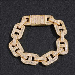 15mm 7/8inch Men Bracelet Chains Link Gold Plated Bling T CZ Cuban Bracelets Men Hip Hop Iced Out Punk Jewellery
