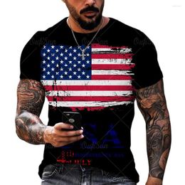 Men's T Shirts Fashion USA Flag Pattern 3D Print Shirt Summer Streetwear Trendy O-Neck Short Sleeve Men Clothing Oversized Top