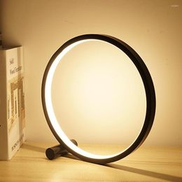 Table Lamps Bedroom Desk Lamp Reading Touch Switch Night Lights LED Modern Round Aluminium Minimalist Circle Bedside Light 2022