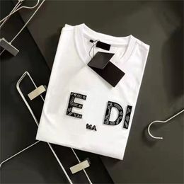 Роскошная мужская дизайнерская футболка Черная белая вышитая буква печать хлопковые коротки