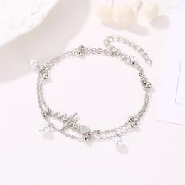 Anklets Layered Jewellery Anklet Women Beads Bracelet Charms Bracelets Fashion Couples Jewelry Silver Color Trendy Stainless Bransoletka