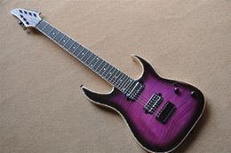 Purple Body 7 strings Electric Guitar With Flame Maple Veneer Black Hardware Rosewood Fingerboard Provide Custom Service