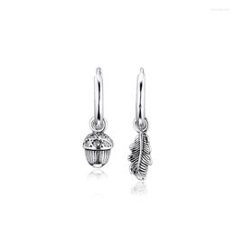 Hoop Earrings Acorn & Leaf Clear CZ Sterling Silver Jewellery Woman DIY Fashion Party