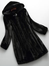 Women's Fur Faux Lautaro Winter Luxury Long Black Mink Coat Women with Hood Sleeve Elegant Thick Warm Fluffy ry Jacket 6xl 7xl 221124