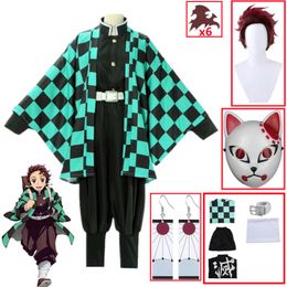 Kostium tematyczny pogromcy demonów Kimetsu no Yaiba Tanjirou Kamado Cosplay peleryna Kimono impreza z okazji Halloween ubrania Anime zestaw mundurków 221124