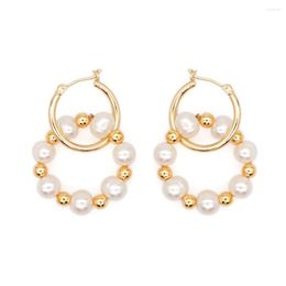 Hoop Earrings Go2Boho Freshwater Pearl Round Women Stainless Steel Ear Ring 2022 Jewelry Earring Gold Color Bead