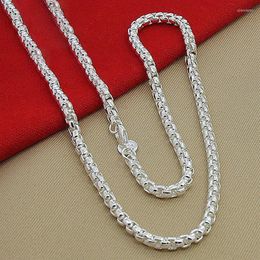 Chains LINJING 925 Sterling Silver 5mm Round Box Chain 18/20/24 Inch Necklace For Woman Men Fashion Wedding Engagement Charm Jewellery