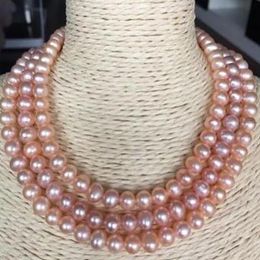 fashion Noble jewelry triple strands south 7-8mm pink pearl necklace 17-19"