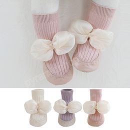 Cute Bowknot Baby Sock Shoes Autumn Winter Indoor Toddler Girls Floor Socks Anti slip Infant Kids Slipper Baby Accessories 0-2 Y