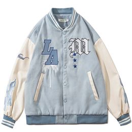 Men's Jackets Letter Embroid Blue Varsity Men Baseball Hip Hop Long Sleeves Women's college Bomber High Street Y2K Coats 221124