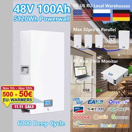 48V Powerwall 100Ah 200Ah LiFePO4 Battery 6000 Cycle CAN RS485 16S BMS 51.2V 5Kw 10Kw For PV Solar Off/On Grid 10Years Warranty