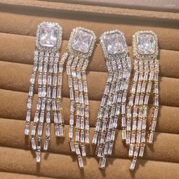 Dangle Earrings HIBRIDE Long Drop Tassel White Cubic Zirconia For Women Wedding Banquet Bridal Party Jewellery Bijoux E-1064