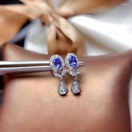 Dangle Earrings Natural Tanzanite 925 Silver Center Stone Size 3x5mm Carry Certificate Women's Gift