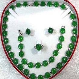 Fashion Jewellery Noblest charm green jade necklace bracelet earring ring set